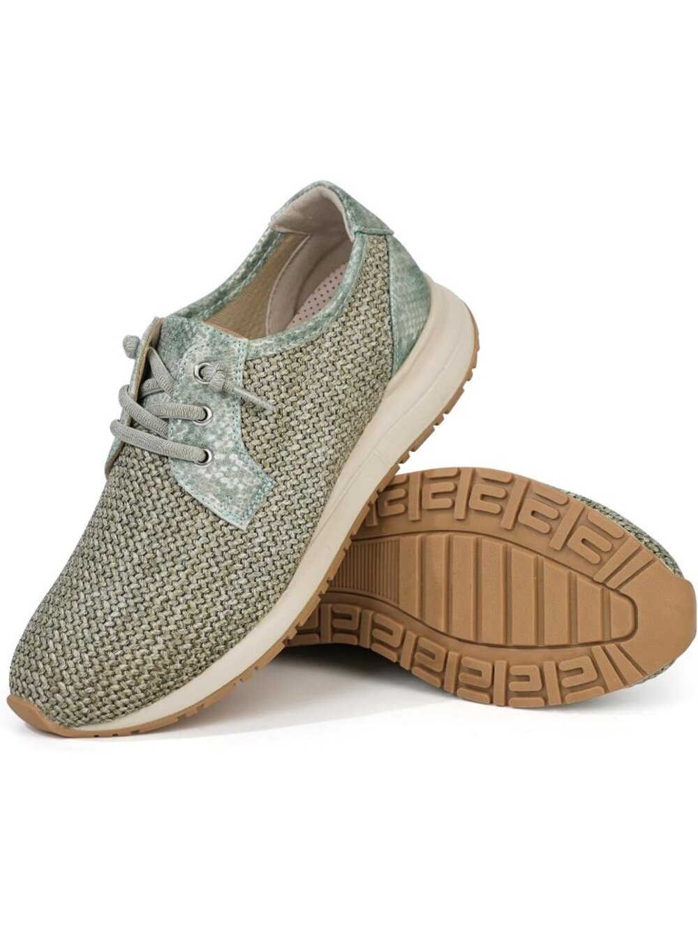 Women's Green Elastic Laces Pain Relief Wide Toe Box Orthopedic Walking Sneakers